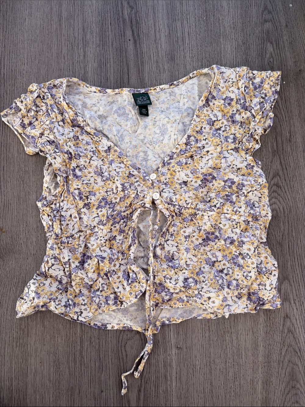 wild fable Yellow and Lavender Floral Tie-Front Crop Top